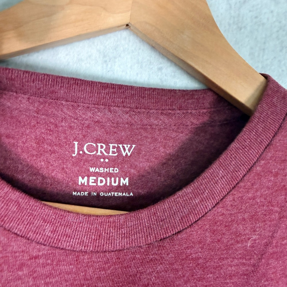 J.Crew Mens Washed Long Sleeve T-Shirt Burgundy Heather Medium - Picture 3 of 4